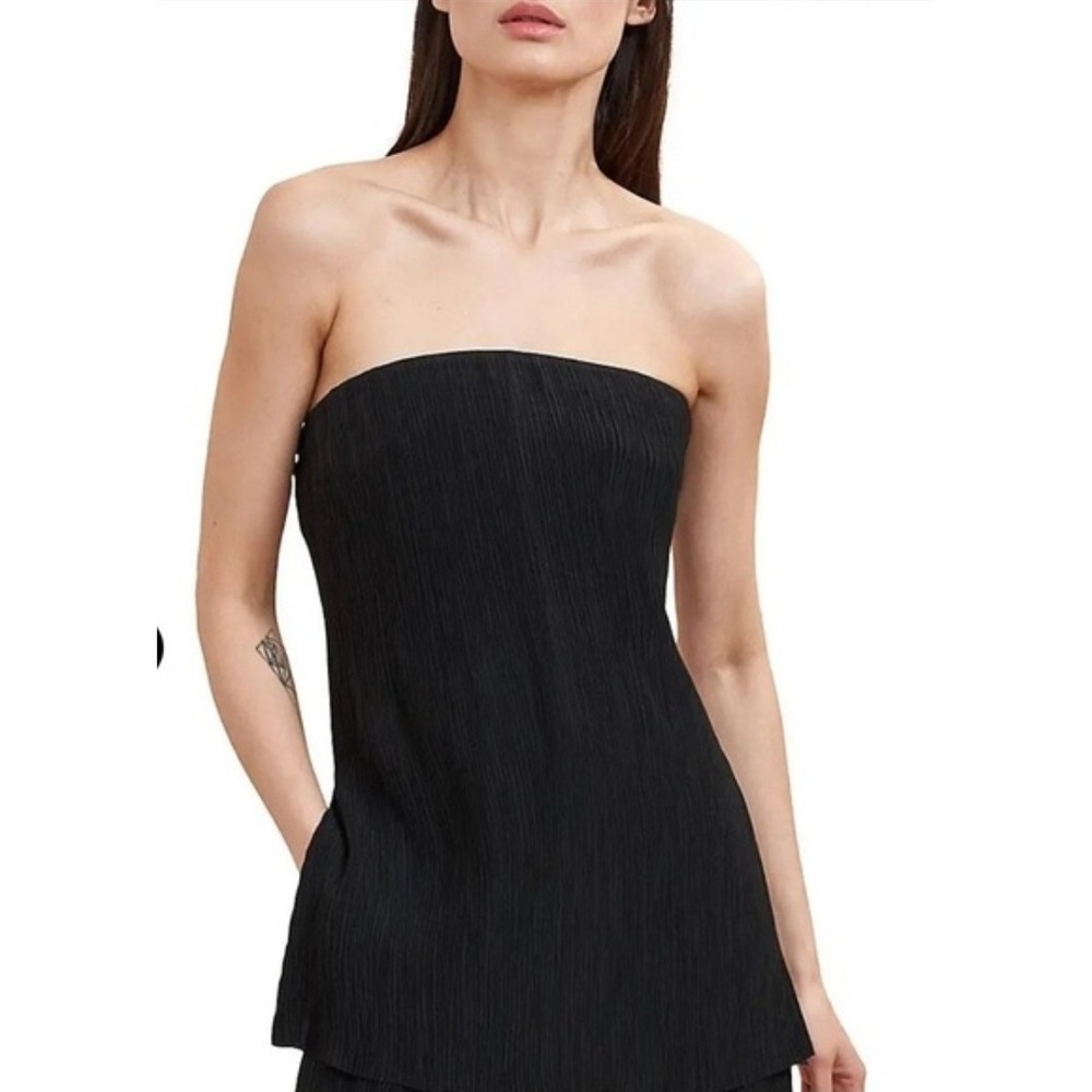 La Ligne Aria Bustier Top Black Strapless Pleated Textured Size 14 NWT $225